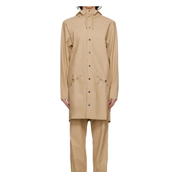 BNWT RAINS Unisex Rainjacket Long, Med, Taupe - Picture 3 of 4